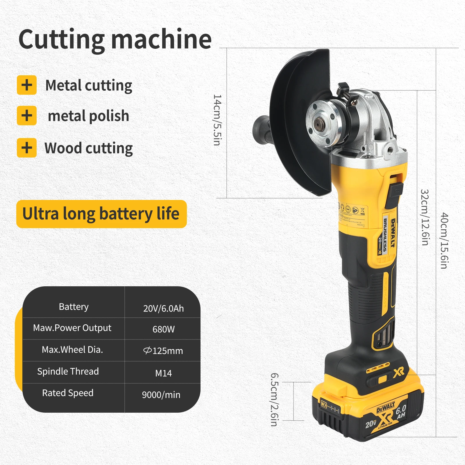 Dewalt DCG405FN/NT 125MM amoladora angular sin escobillas inalámbrica 9000RPM máquina cortadora pulidora para baterías de litio 4