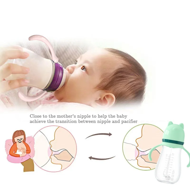 Milk Bottle Feeding Bottle 240ml Newborn Baby PP Bottle Anti-colic with Handle Thickened Drop-proof Inverted Without Leakage BPA-free