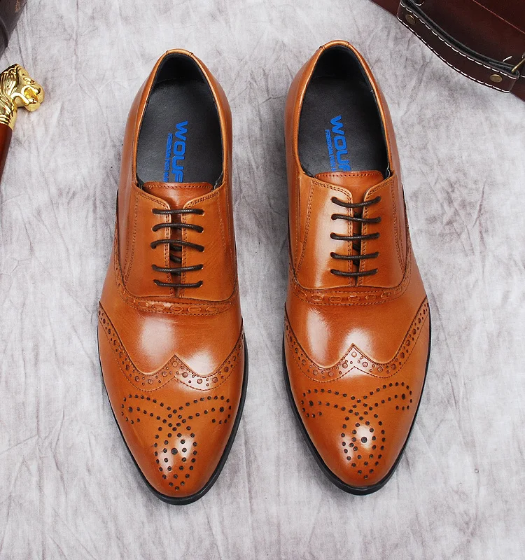

Genuine Leather Men's Brogue Shoes Brown Black Pointed Toe Lace-up Office Career Dress Shoes Business Handmade Men's Oxford Shoe