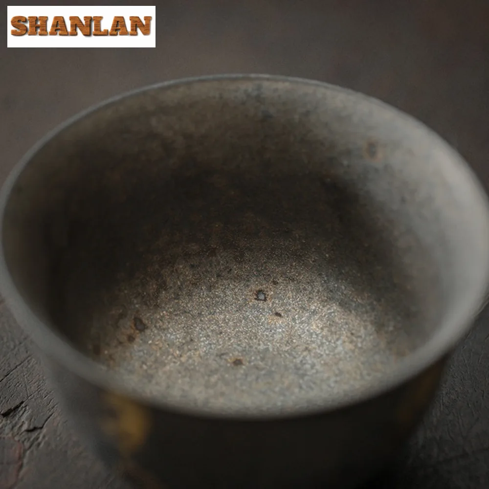 Handmade Rust Glazed Coarse Pottery Gaiwan Japanese Sprinkle Gold Tea Lid Set Tea Tureen Maker Cover Bowl Ceremony Gifts