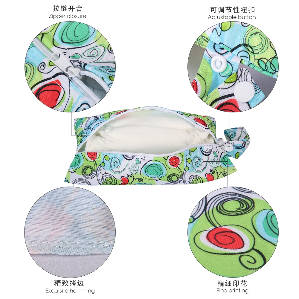 14*20cm Baby Diaper Bag Cartoon Print Wet Dry Nappy Zipper Handbag Stroller Carry Pack Travel Outdoor Wet Diaper Storage Bags - 5