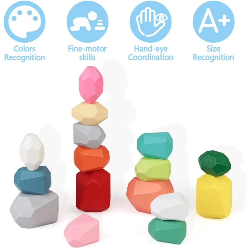 Wooden Balancing Stacking Stones Rocks, Building Blocks Set, Sorting and Stacking Games, Montessori Puzzle Toys for Kids Gifts