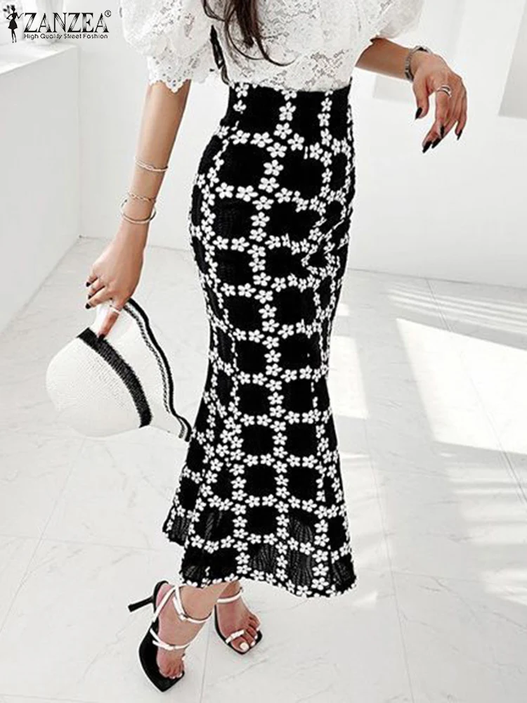 

ZANZEA 2023 Women Fishtail Skirt Autumn High Waist Floral Print Mermaid Skirts Fashion Office Faldas Vintage Wrap Hips Midi Jupe