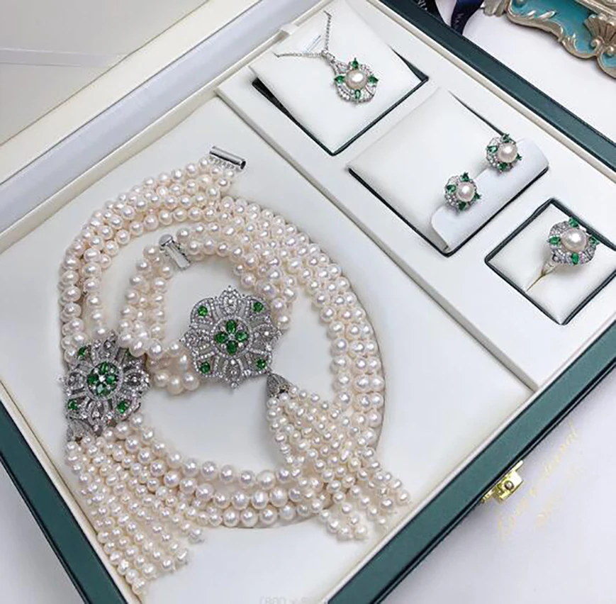 

fashion 7-8mm natural light pearl women's and versatile jewelry necklace set