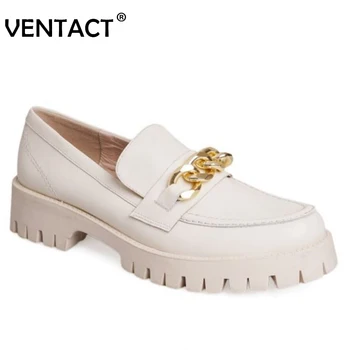 VENTACT Women Pumps Round Toe Slip On Solid Color Square Heel Metal Chain Casual Outdoor Shoes Ladies Size 34-40 1