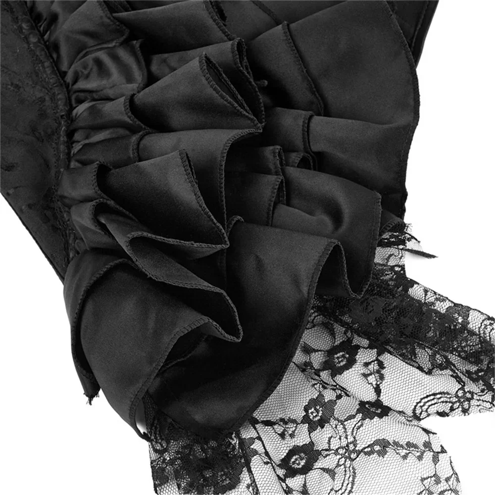 Women Black Bustiers And Corset Top Ruffle Lace Decoration Gothic Waist Trainer Body Shaper Sexy Masquerade Corsets