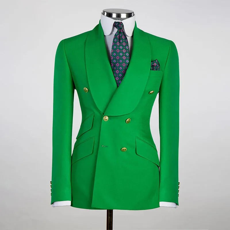 

Gentlemen Groom Men Suit For Wedding 2 Pcs Blazer+Pants Custom Made Metal Button Double Breasted Business Prom Tuxedos Coat