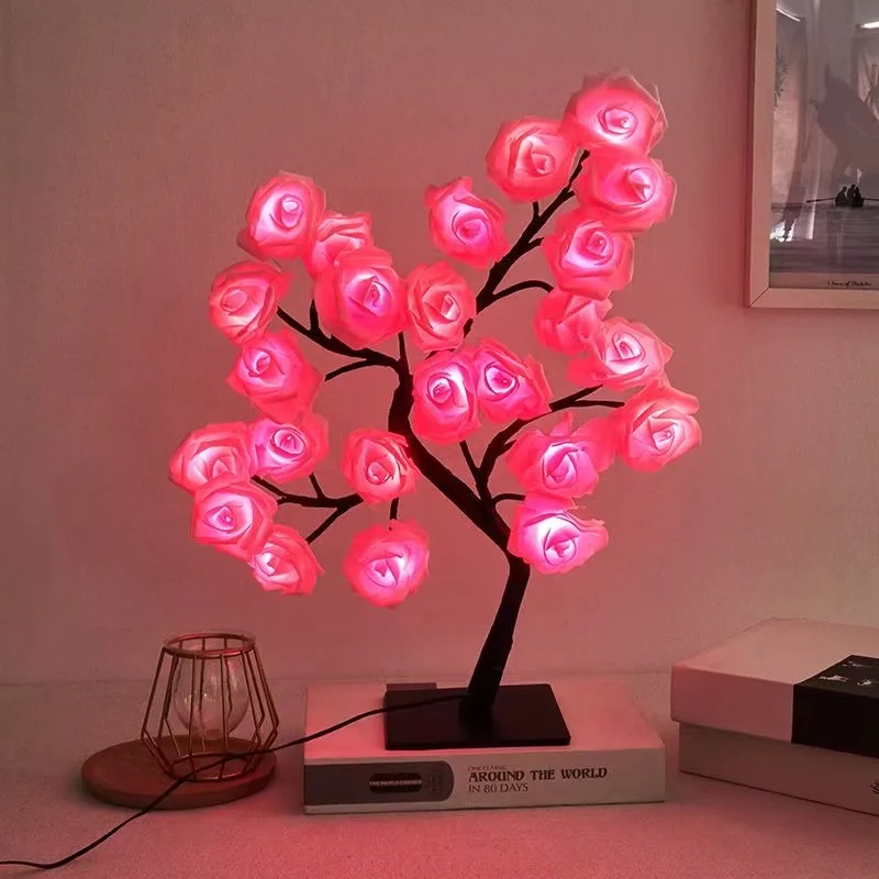 

Светодиодная подсветка в виде розы, настольная лампа с USB-разъемом, ночное освещение для дома, детской комнаты, Рождественское украшение для свадебной спальни, подарок, 24 светодиода