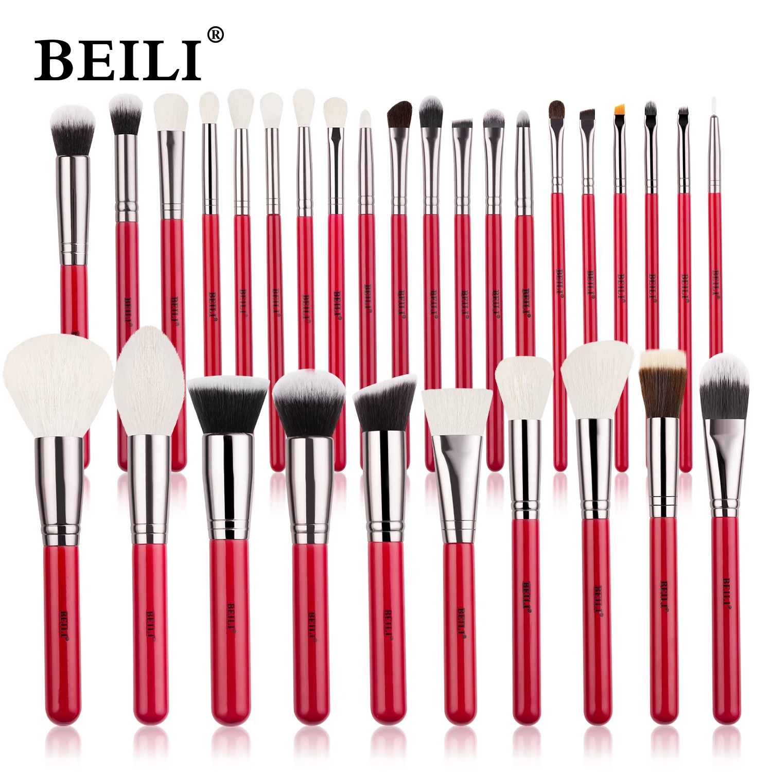 Beili Set Di Pennelli Per Trucco Naturale Rosso 11-30 Pezzi Fondotinta In Polvere Blush Sopracciglio Ombretto Professionale Brochas Maquillaje