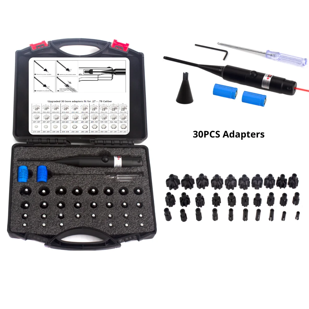 Laser Bore Sight Kit with 30 Adapters Laser Collimator .177 .22LR to 12GA Boresighter for Hunting and Fishing