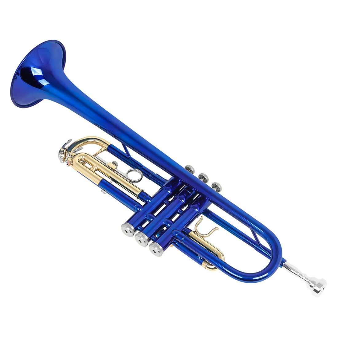 SLADE Bb Tone Blue Trumpet Instrument Brass Body Colorful Gold Key Trumpet with Pressure Valve Cleaning Accessories