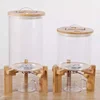 Flour and Cereal Container Dispenser Glass Food Storge Jar for Kitchen and Pantry Store Pet Food Airtight Lid and Wooden Stand 3
