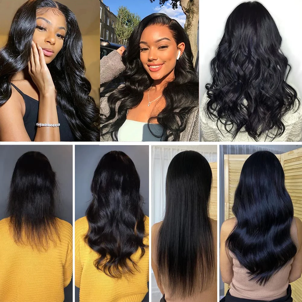 Extensions de cheveux humains Remy Body Wave pour femmes, bande invisible, trame de peau, noir naturel, # 1B, 20 pièces par paquet