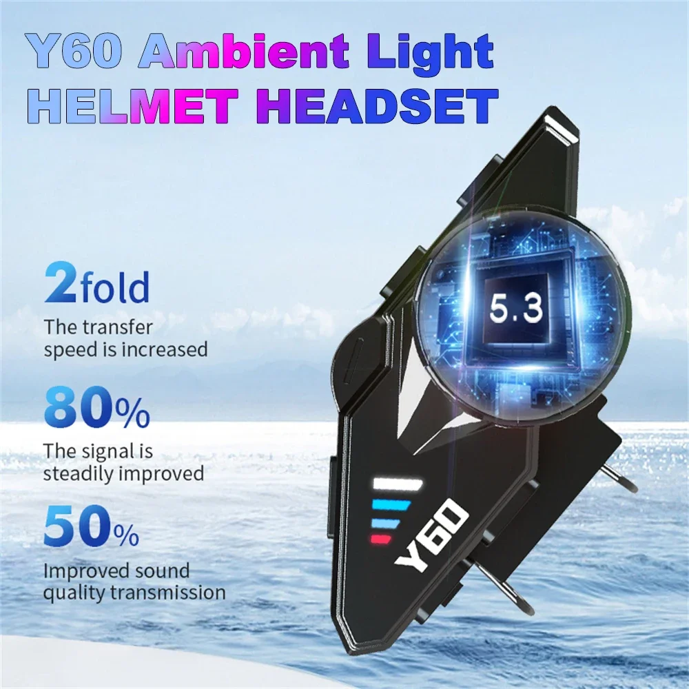 

Y60 Motorcycle Bluetooth 5.3 Helmet Headset Wireless Waterproof Handsfree Call Music 2000mAh Earphone for Riders Moto Headset