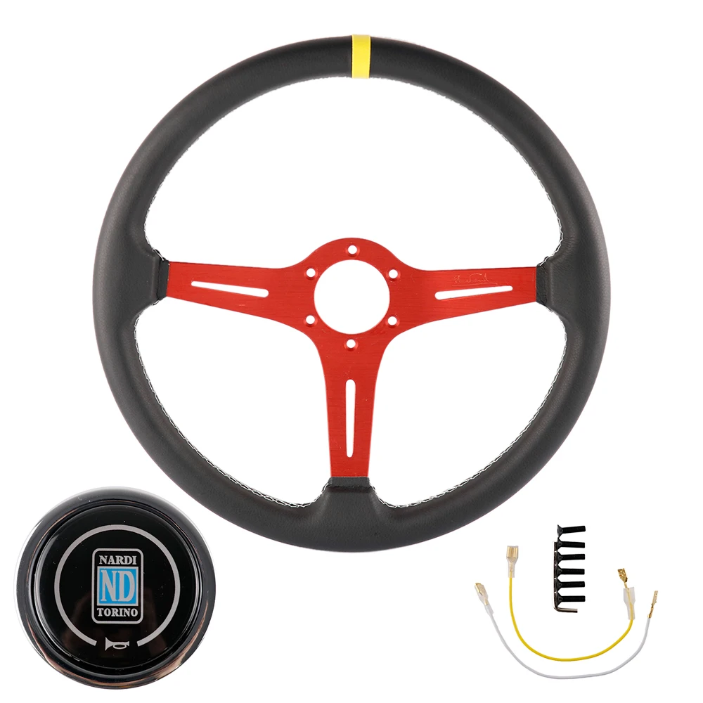 375mm ND Racing Car Real Leather Drifting Sport Steering WheelSteering