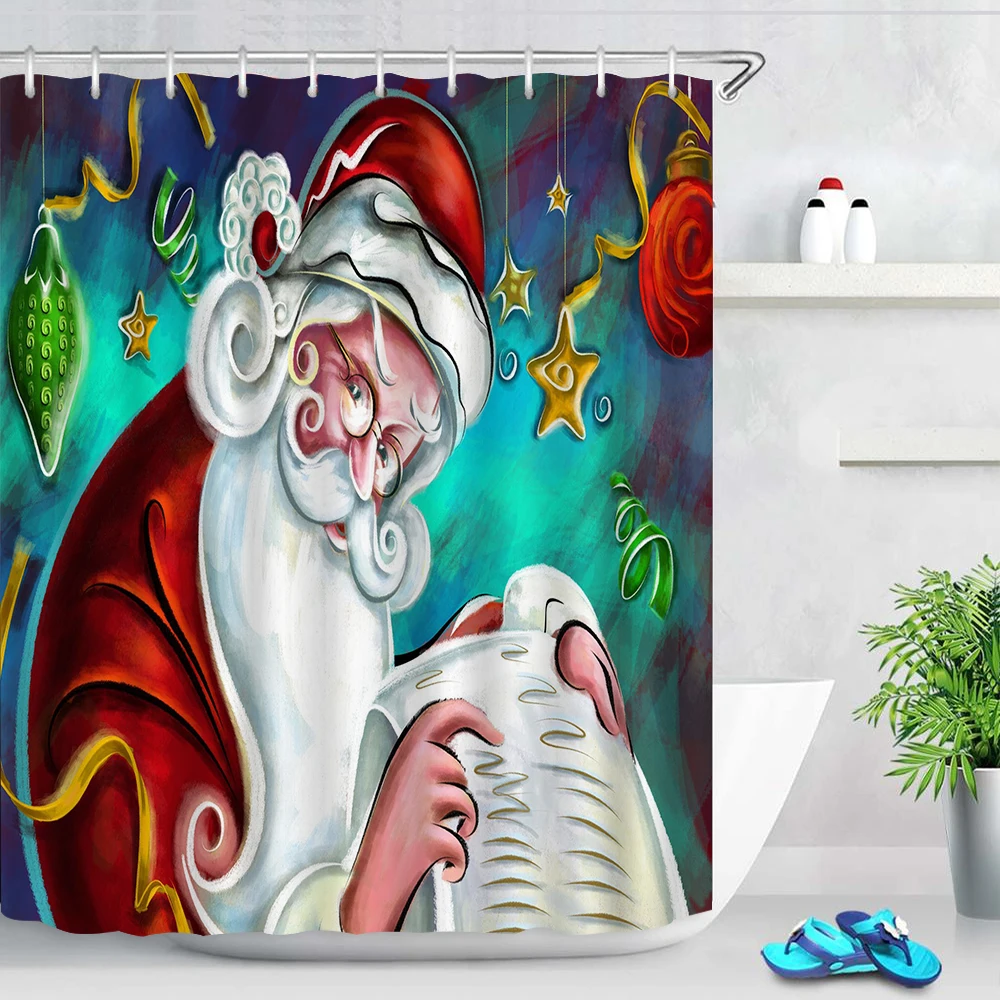 

Merry Christmas Santa Claus decorated bathroom shower curtain Waterproof and mildew resistant shower curtain Bathroom decorative