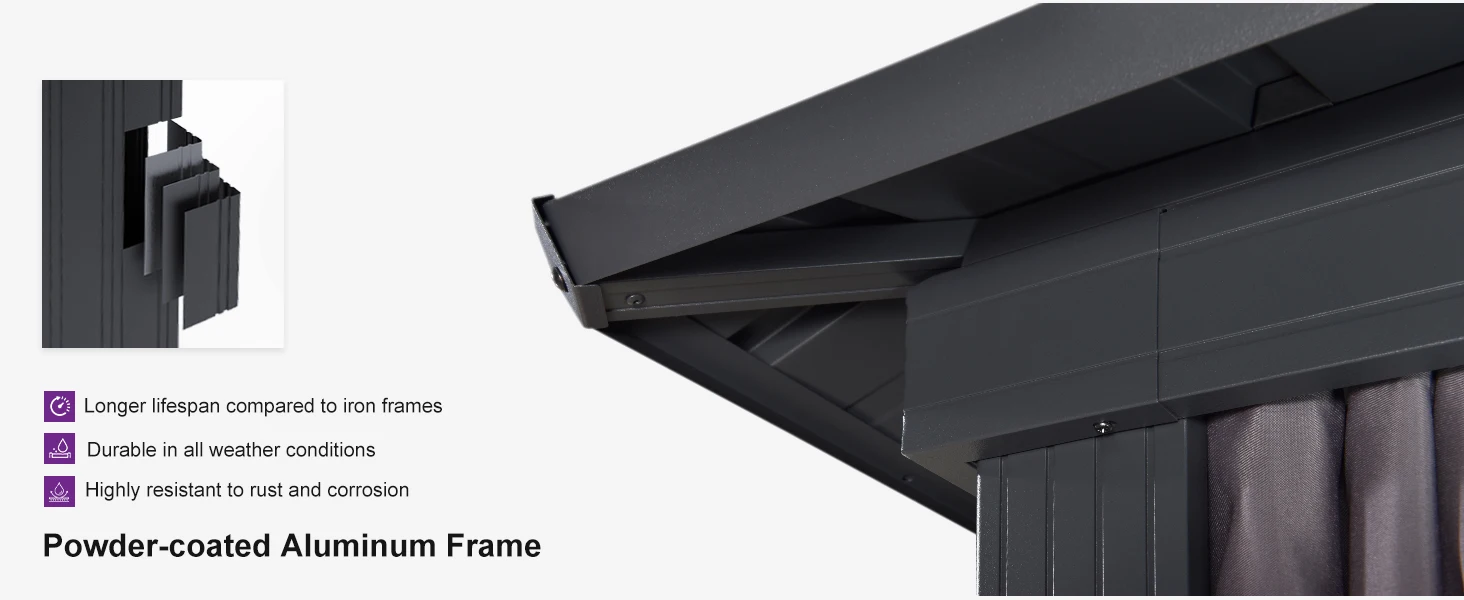 Powder-coated finish sturdy aluwminum frame designed for sturdy installation