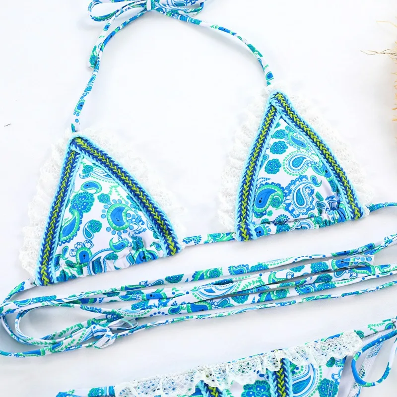 Women's Ditsy Floral Print Cut Out Thong Micro Bikini Set 2 Piece Swimsuits Spaghetti Strap Bathing Suits