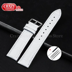 Elegant Leather Watch Band with Detailed Stitching - Premium Business Strap - 22mm (White)