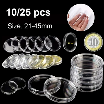 10/25PCS commemorative Coining protection box diameter21-45mm round transparent Coining capsule container storage/collection box