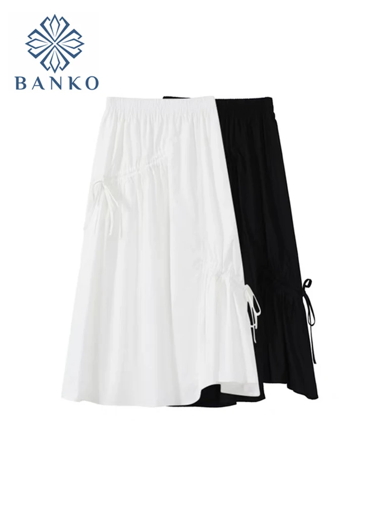 Женская длинная Плиссированная Юбка-миди с высокой талией черная белая