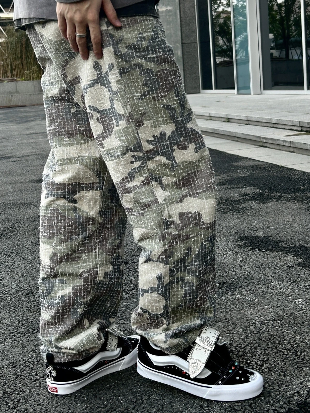 Yao888 Camouflage 100% Cotton Straight Leg Pants For Men Streetwear Vintage Casual High Streetwear Cargo Pants For Men