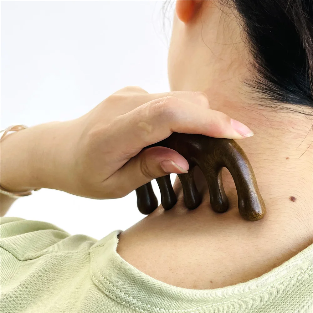 Head Meridian Massage Comb Green Sandalwood Five Wide Tooth Comb Acupuncture Therapy Blood Circulation Anti-static Smooth Hair