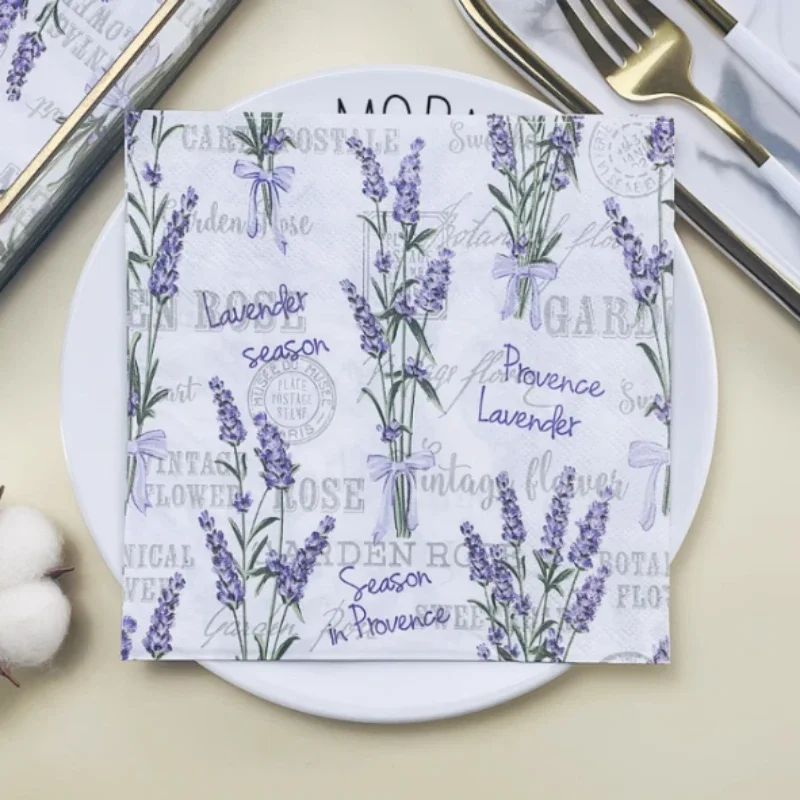 Paper Napkins Disposable Paper Placemats 20pcs/Pac 33cm Printed Paper Napkins Square Paper Placemats Party Color Towels Lavender Coloured Napkins Mouth Cloth