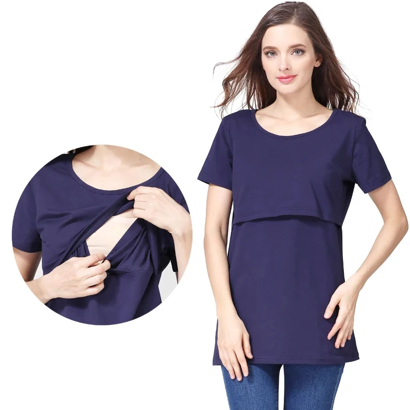 Summer Pregnancy Maternity Clothes Shortsleeve Nursing Top Lactation Clothing Breastfeeding T-shirt For Pregnant Women