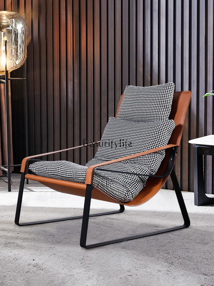 

Lazy Leisure Chair Living Room Balcony Saddle Leather Italian Minimalist Sofa Recliner