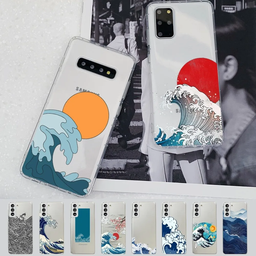 

Japanese Illustration Waves Phone Case For Samsung A12 21 30 31 51 52 70 71 For Redmi8 9 10 For Honor10 70 50 Clear Case
