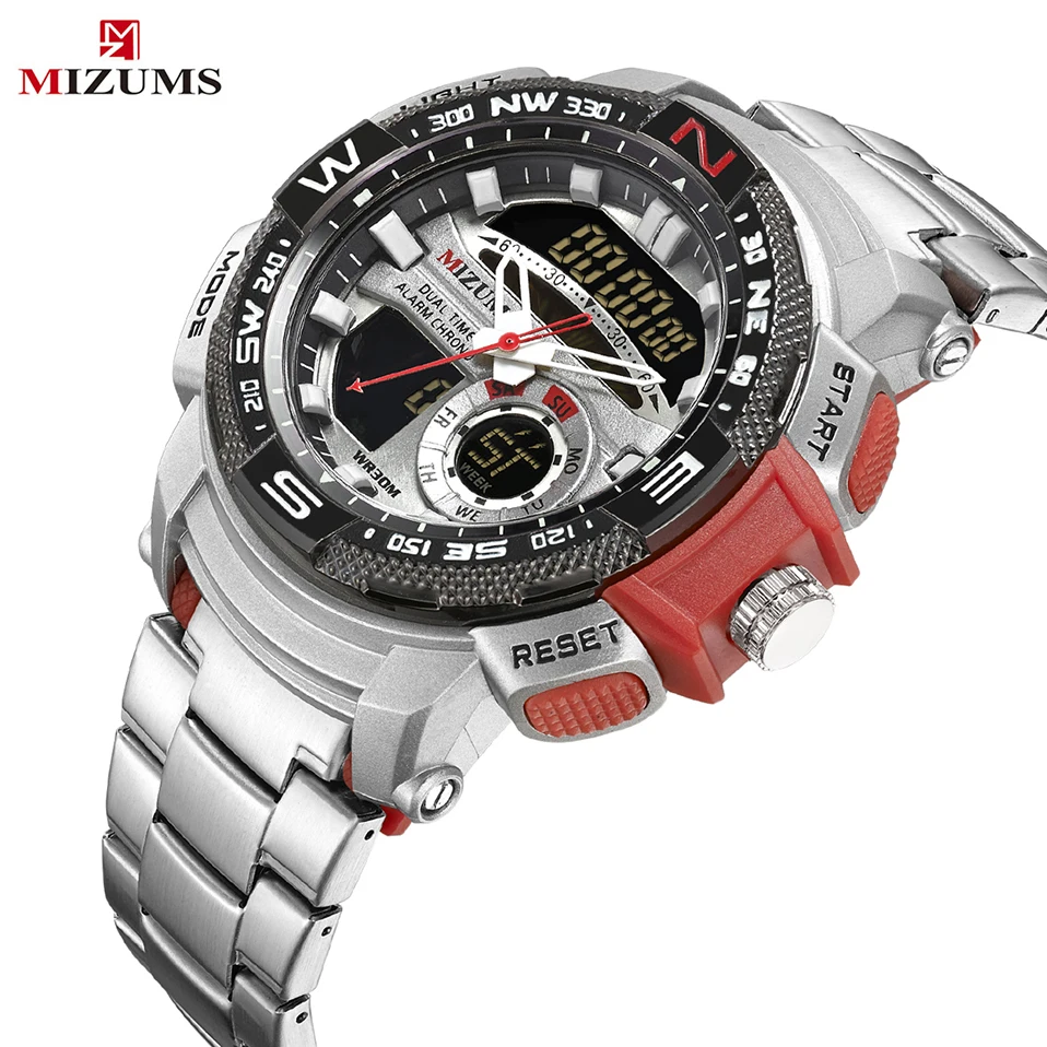 

Mens Sport Watches MIZUMS Luxury Quartz Watch Steel Strap Waterproof Military Digital Wrist Watch Clock Relogio Masculino