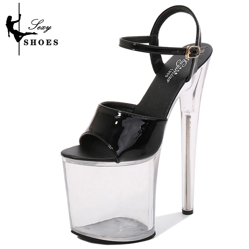 20cm/ 8inches PU Upper Sexy High Heel Sandals Pole Dance Shoes Transparent Crystal Platform Wedding Shoe Fish Mouth Heels Women