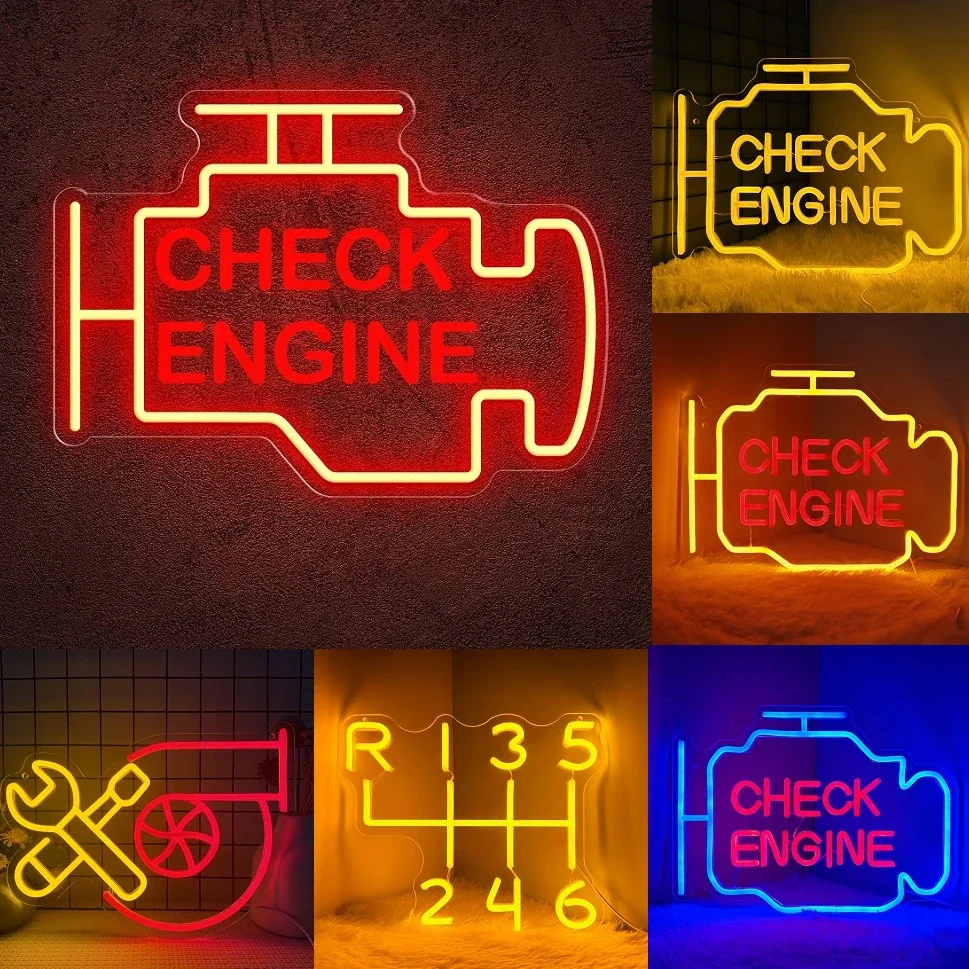 Check Engine Neon Signs for Wall Decoration, LED Neon Garage Signs ...