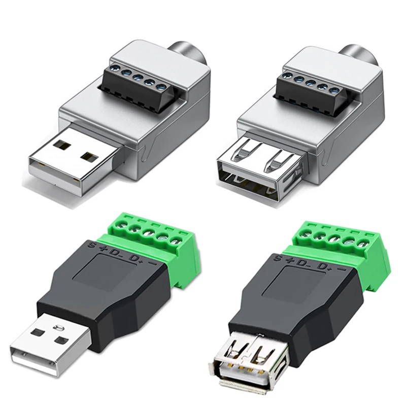 1 Stück USB 2.0 Typ A Stecker/Buchse auf 4-Pin 5-Pin Schraubanschluss USB-Buchse mit Abschirmung USB2.0 zu Schraubklemmen-Stecker für Computer – Detail 3
