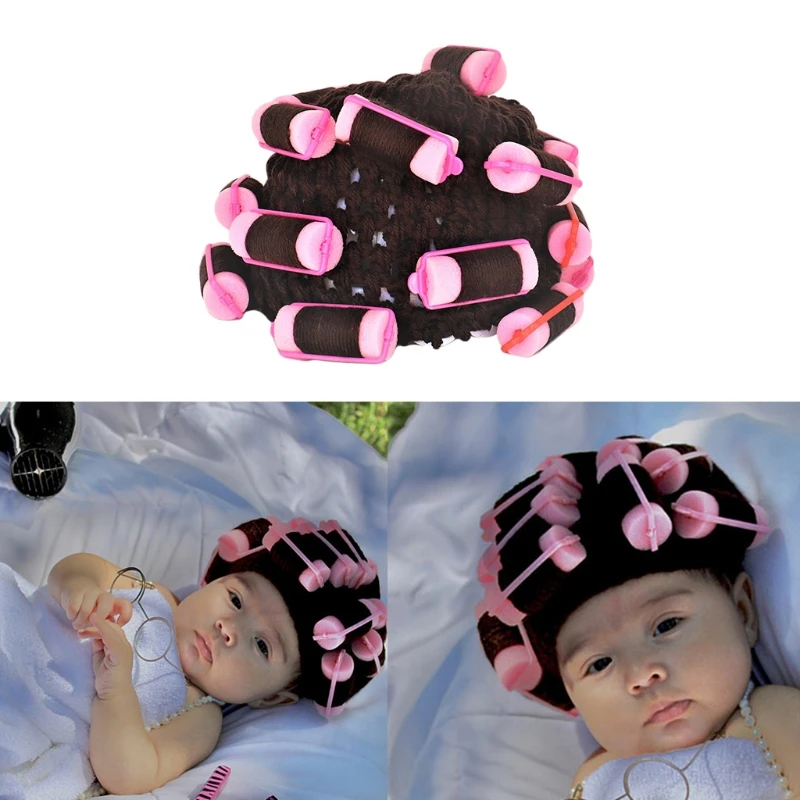 Adult Kids Baby Knitted Hair Roller Curlers Wig Hat Funny Movie Style Housewife Landlady Cosplay Costume Elastic Head Cover Cap