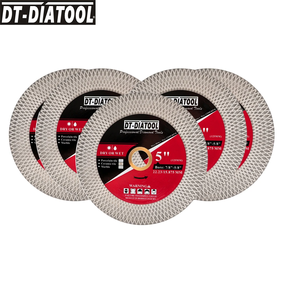 

DT-DIATOOL 5pcs 125mm Diamond Cutting Grinding Blade Ceramic Tile Super Thin Porcelain Stone X Turbo Marble Grinder Wheel Disc