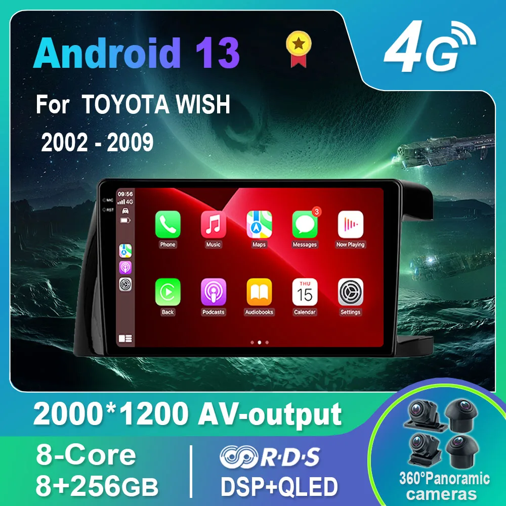 

Автомагнитола на Android 13,0/Мультимедийный видеоплеер для TOYOTA WISH 2002-2009 GPS QLED Carplay DSP 4G WiFi Bluetooth