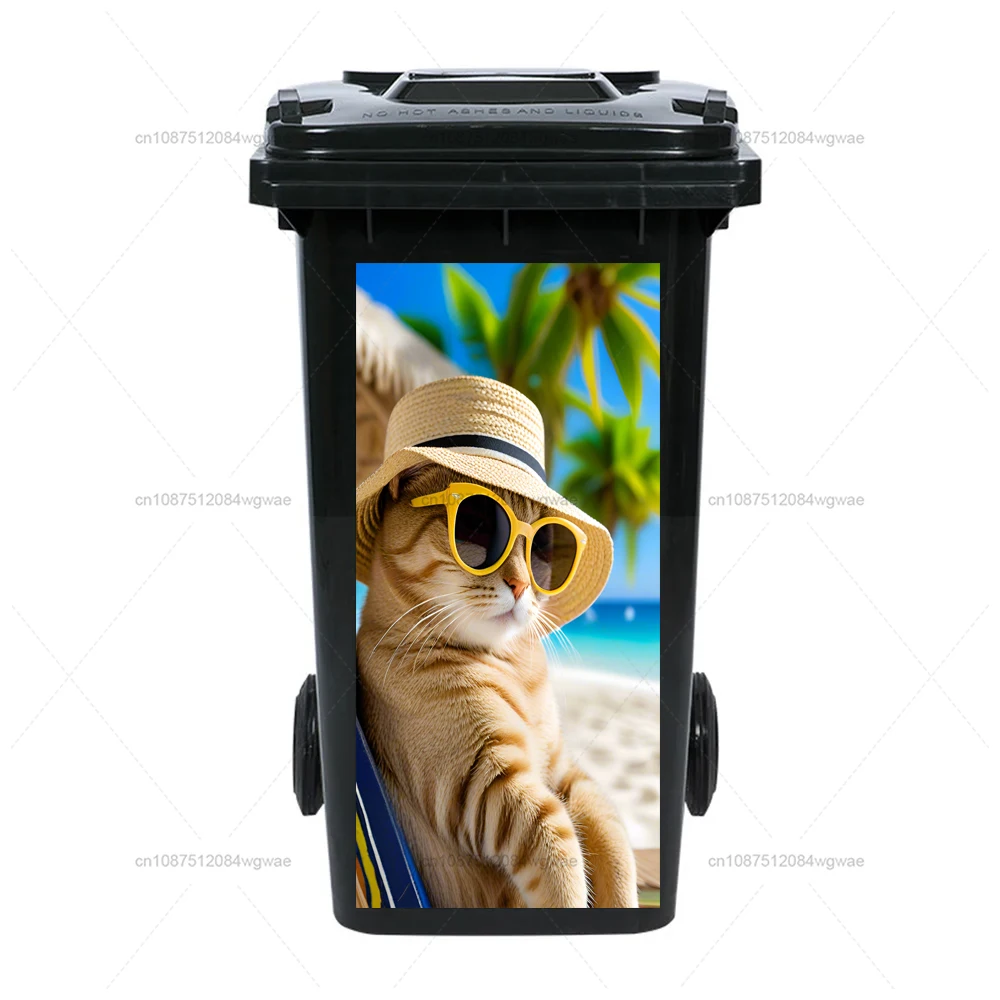 Vacationing Kittens and Puppies PVC Waterproof Stickers Home Stickers Wheelie Bin Stickers Trash Can Sticker Wall Decal Stickers