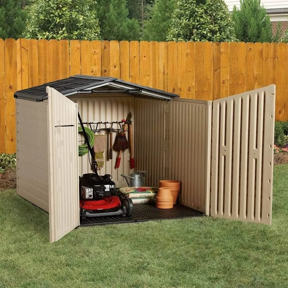 

Low Profile Slide Lid Plastic Outdoor Storage Shed with Unique Cane Bolt Locking Mechanism and Double Wall Construction