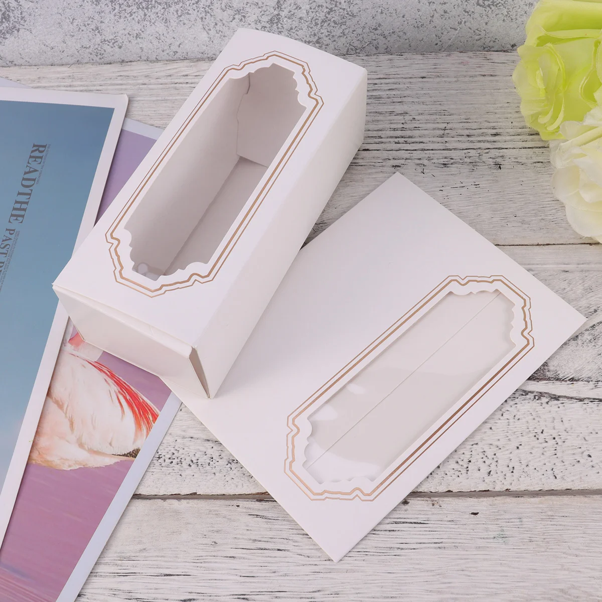 White Paper Macaron Box Baking Packaging Boxes Dessert Cookie Container Transparent Window Gift Safe Material 10 Pcs