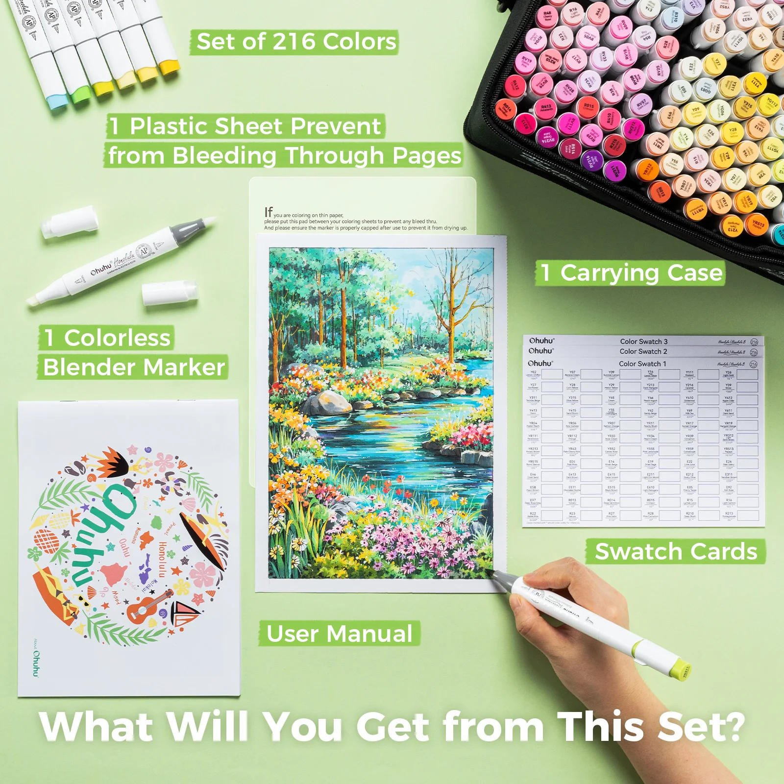 Ohuhu ホノルル 216 色マーカーペンセットアルコールアートマーカー