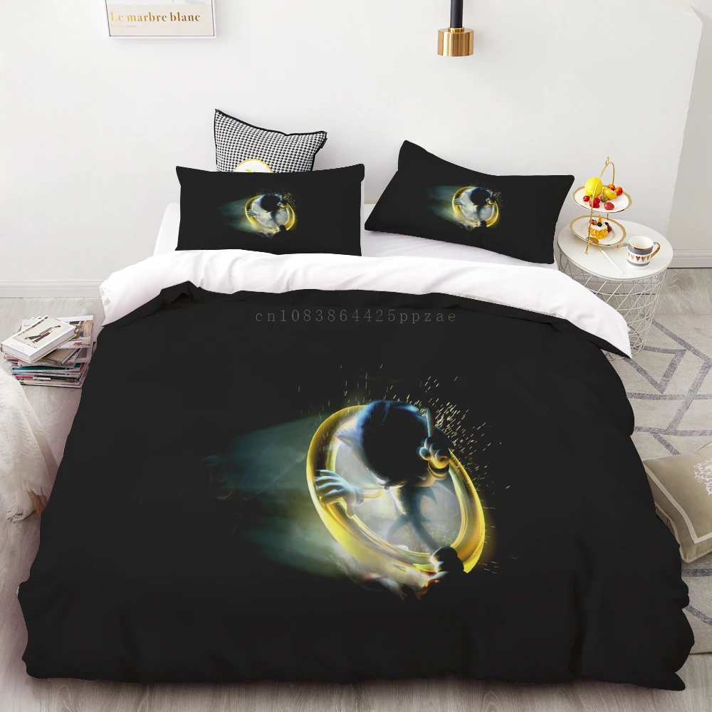 Juego de funda nórdica de 3 piezas con estampado de animación digital 3D de Sonic, suave, textil para el hogar, 100 % poliéster, tamaño king, regalo para adolescentes, decoración del hogar