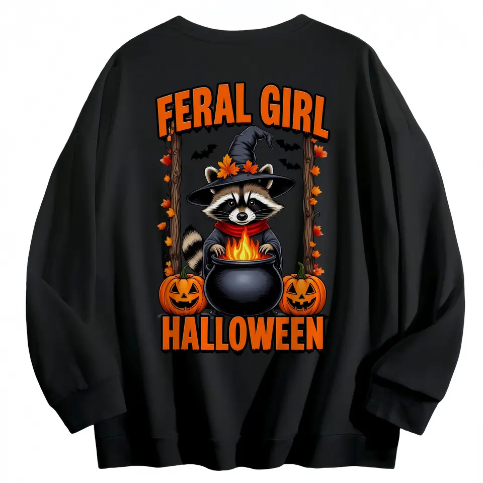 Marlo Black Halloween Sweatshirt with Raccoon Print