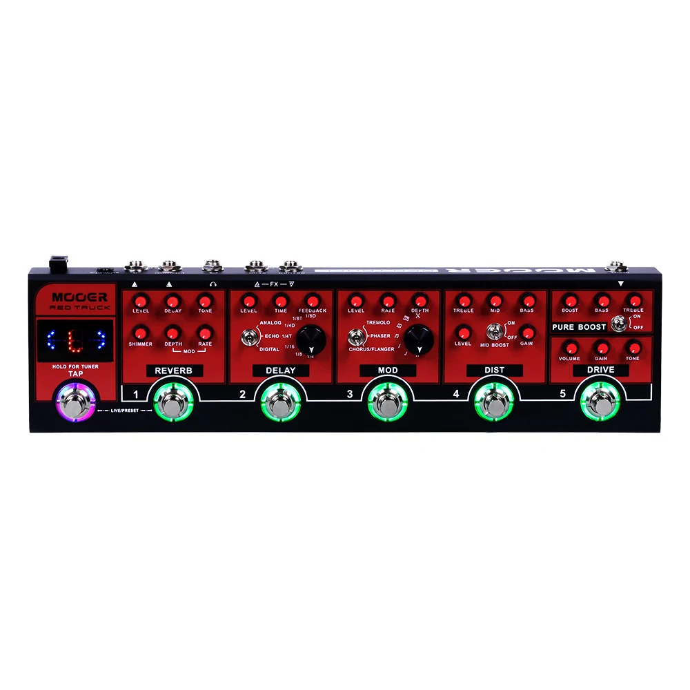 

MOOER Red Truck Combined Guitar Effect Pedal Multi-Effects Guitar Effect Pedal Built-in Pure Boost Drive Dist Mod Delay Reverb