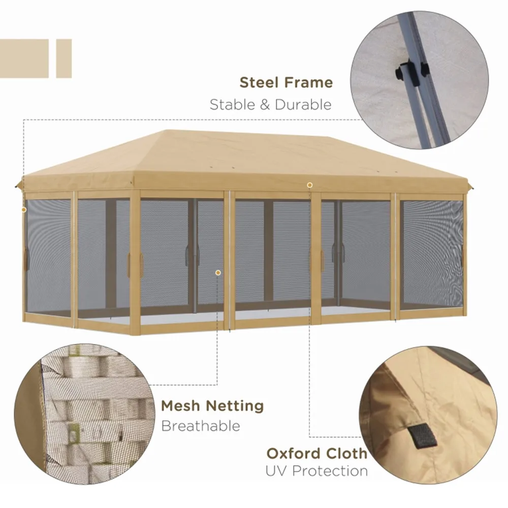 

[Flash Sale]10' x 20' Pop Up Canopy Party Tent with Netting with Carry Bag Beige[US-Stock]