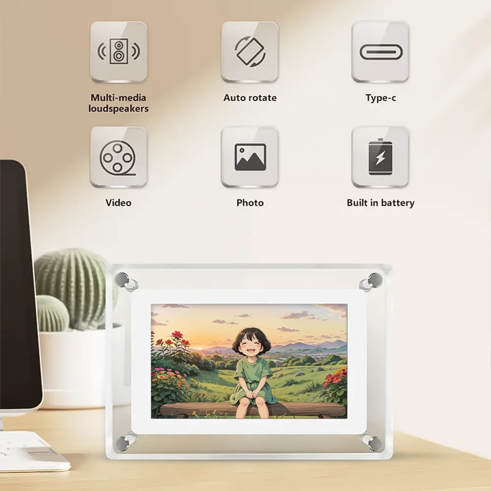 5inch IPS Screen Acrylic Digital Photo Frame 4GB Memory Rechargeable Battery Auto Rotate Portable Digital Picture Frame