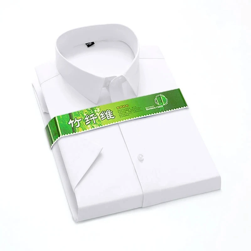 Bamboo Fiber Stretch Men Shirt Fashion Casual Business Short-Sleeved Top Anti-Wrinkle No-Iron Solid Color Formal Shirt S-6XL 2