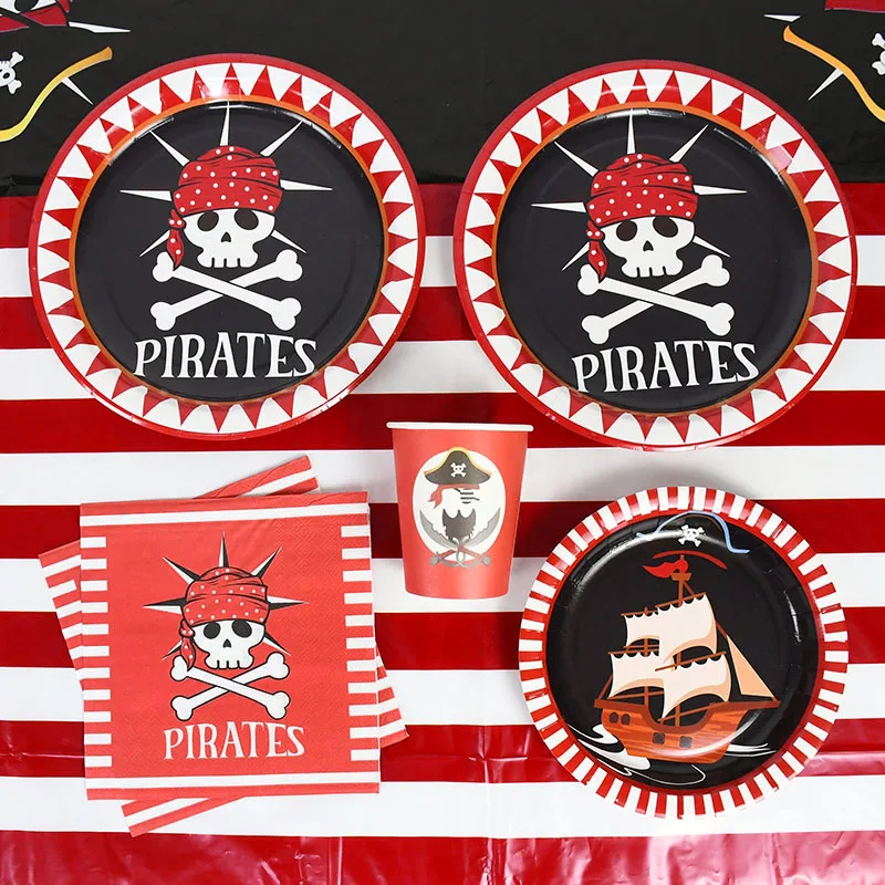 Pirate Party Decorations Red Striped Cartoon Skull Pirate Ship DIY  Decorations for Kids Birthday Halloween Party Cosplay Decor