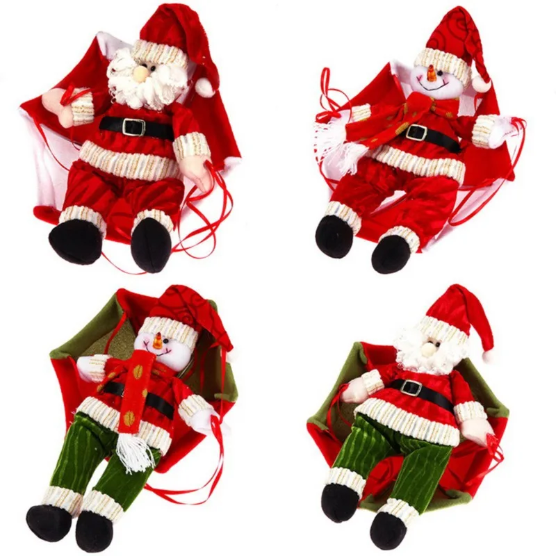 Grand Père Noël Blanc Avec Parachute – Déco Noël Terre Cuite Et Tissu